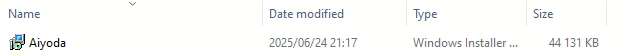 The Aiyoda Windows Installer package in File Explorer