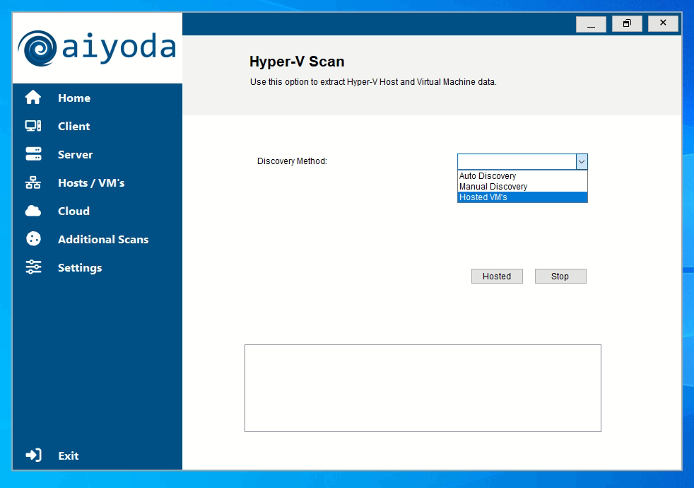 Aiyoda Console Hyper-V scan screen