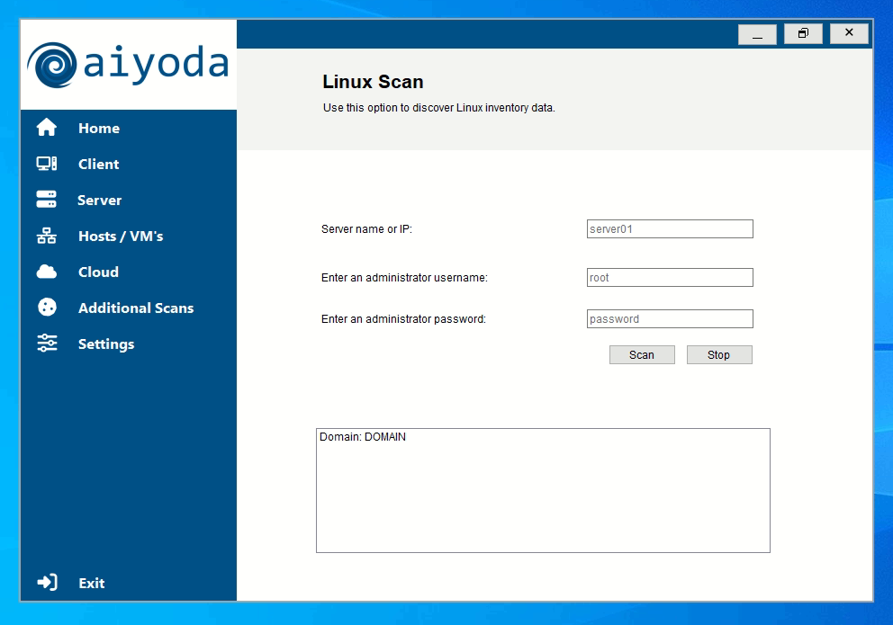 Aiyoda Console Linux scan screen