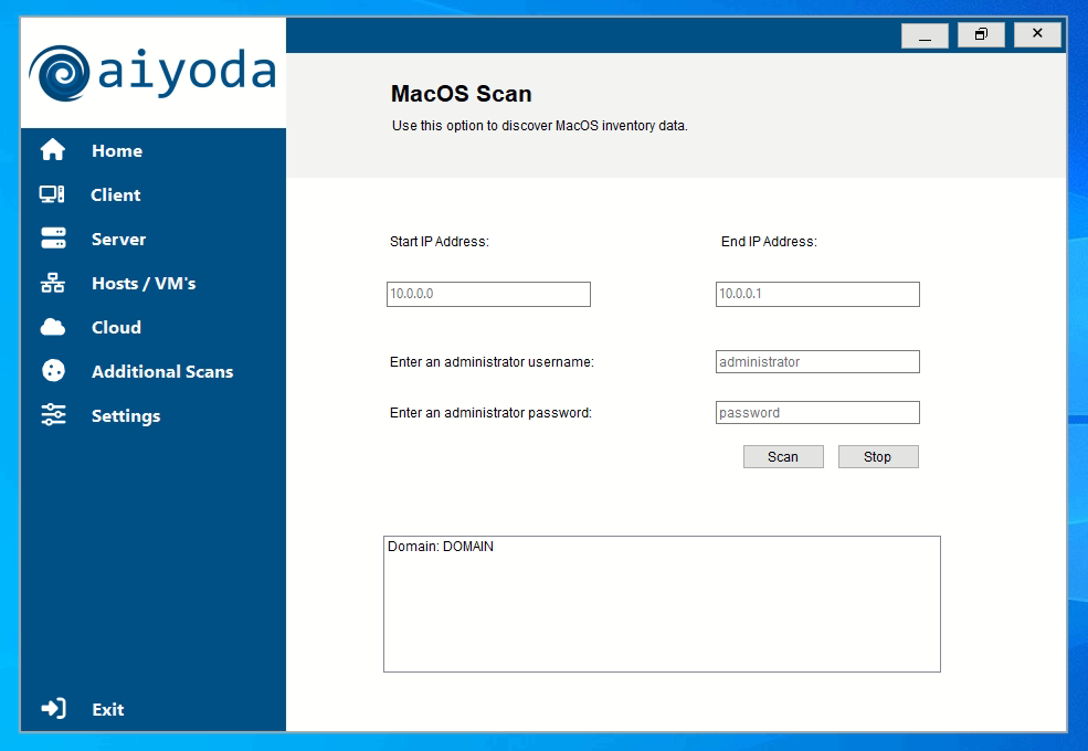 Aiyoda Console macOS scan screen