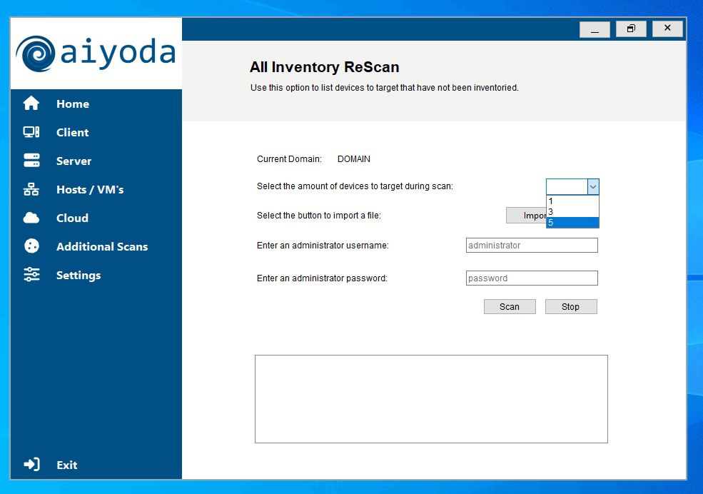 Aiyoda Console rescan screen