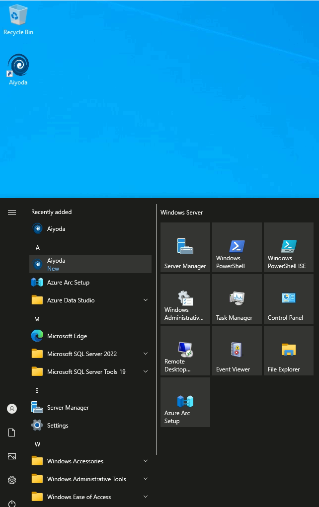 Aiyoda desktop shortcut and Start menu entry on Windows Server